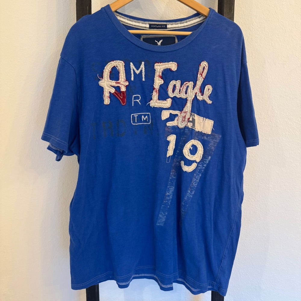 Vintage Y2K American Eagle Outfitters XXL Vintage Fit Blue‎ Graphic T Shirt #Y2K